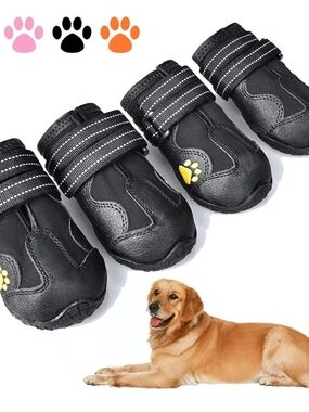 Size 2 Black Dog Boots with Yellow Paw Accent